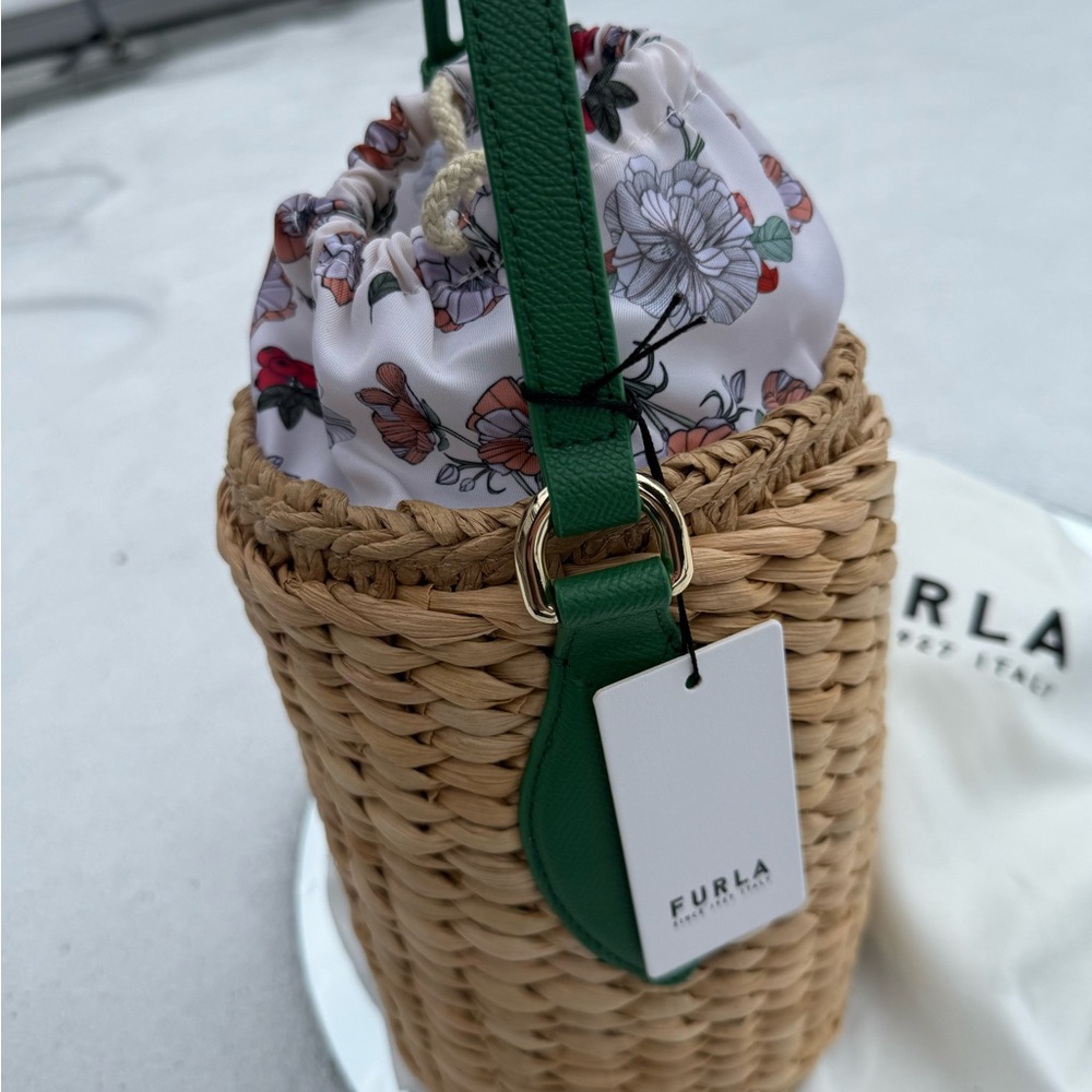 NWT Furla Woven Mini Bag with Green Accents